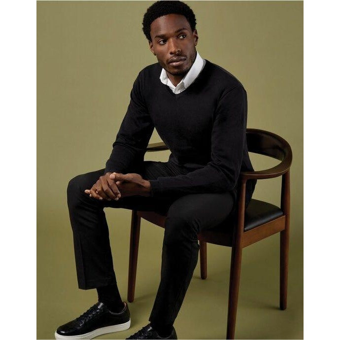 Navy - Front - Kustom Kit Mens Arundel Long Sleeve V-Neck Sweater