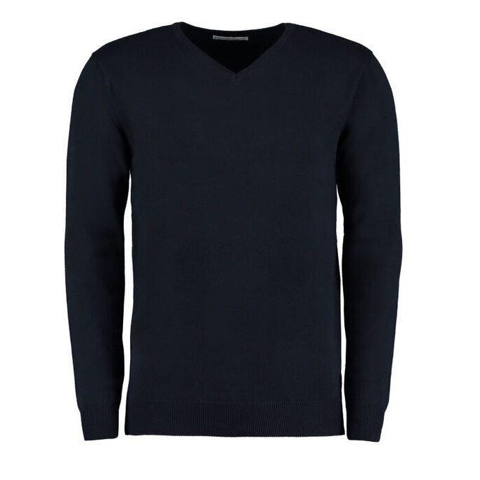 Navy - Back - Kustom Kit Mens Arundel Long Sleeve V-Neck Sweater