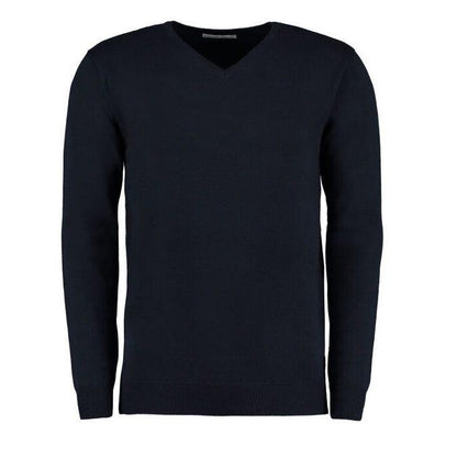 Navy - Back - Kustom Kit Mens Arundel Long Sleeve V-Neck Sweater