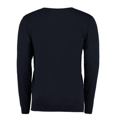 Navy - Side - Kustom Kit Mens Arundel Long Sleeve V-Neck Sweater