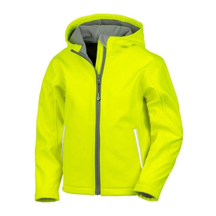 Neon Yellow - Close up - Result Core Kids Unisex Junior Hooded Softshell Jacket