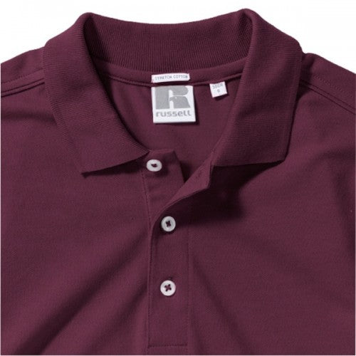 Burgundy - Pack Shot - Russell Mens Stretch Short Sleeve Polo Shirt