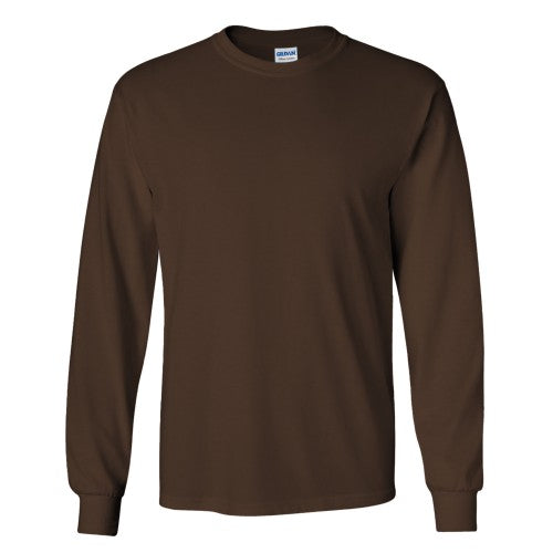 Front - Gildan Mens Plain Crew Neck Ultra Cotton Long Sleeve T-Shirt