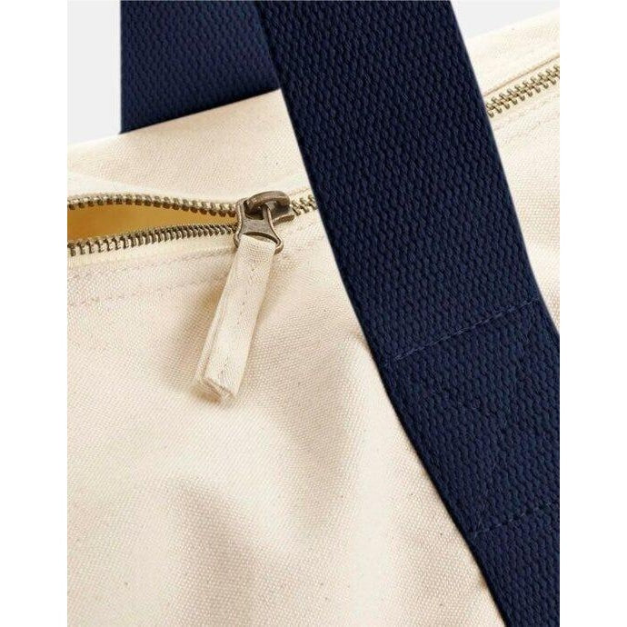 Natural-French Navy - Side - Westford Mill EarthAware Organic Duffle Bag