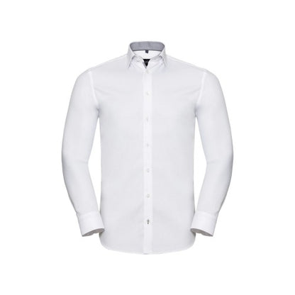 Front - Russell Collection Mens Herringbone Tailored Long-Sleeved Formal Shirt