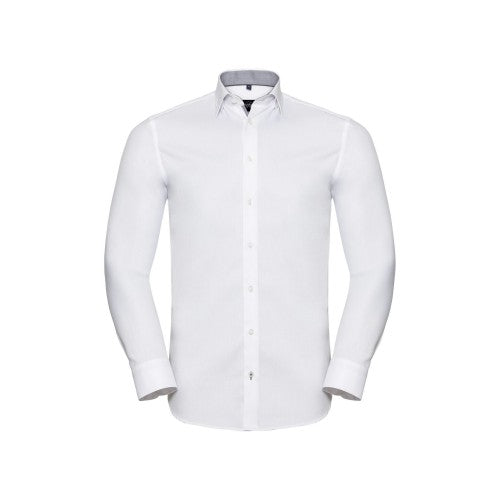 Front - Russell Collection Mens Herringbone Tailored Long-Sleeved Formal Shirt