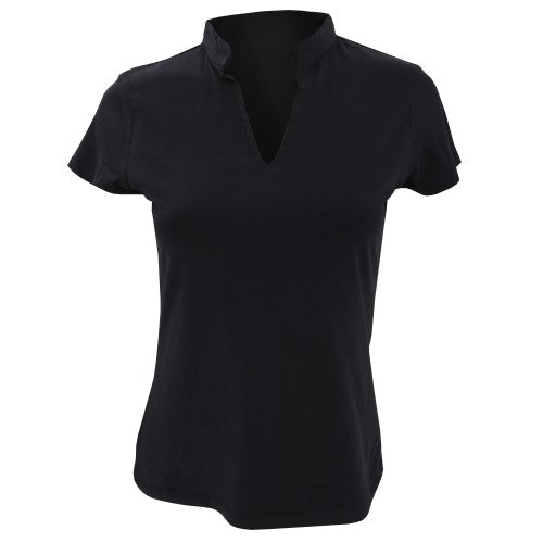 Front - Kustom Kit Ladies Corporate Short Sleeve V-Neck Mandarin Collar Top