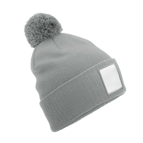 Front - Beechfield Pom Pom Appliqué Patch Beanie