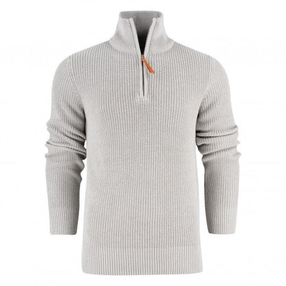 Front - James Harvest Mens Flatwillow Heavy Knit Quarter Zip Jumper