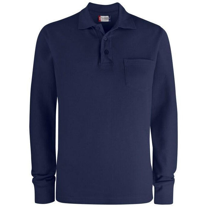 Dark Navy - Back - Clique Unisex Adult Basic Chest Pocket Long-Sleeved Polo Shirt