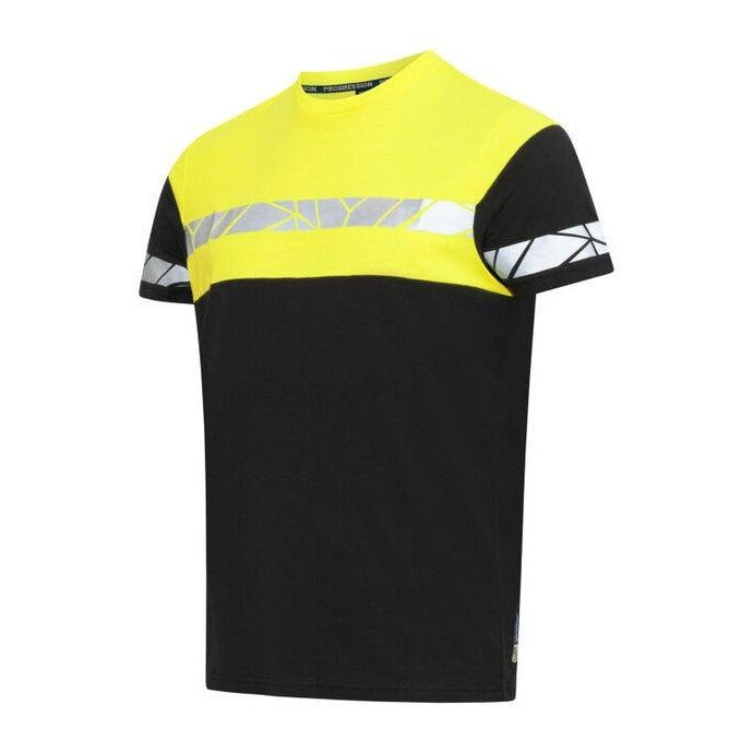 Black-Yellow - Side - Projob Mens Progression 7001 T-Shirt