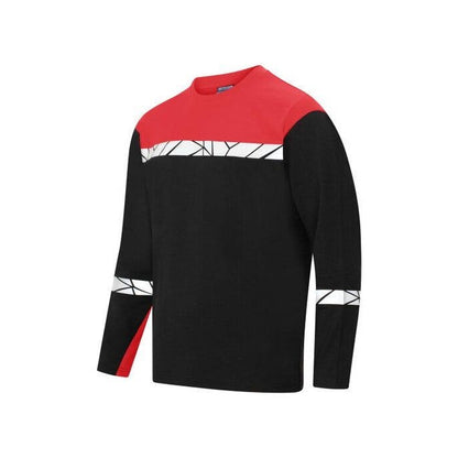 Black-Red - Back - Projob Mens Progression 7002 Long-Sleeved T-Shirt