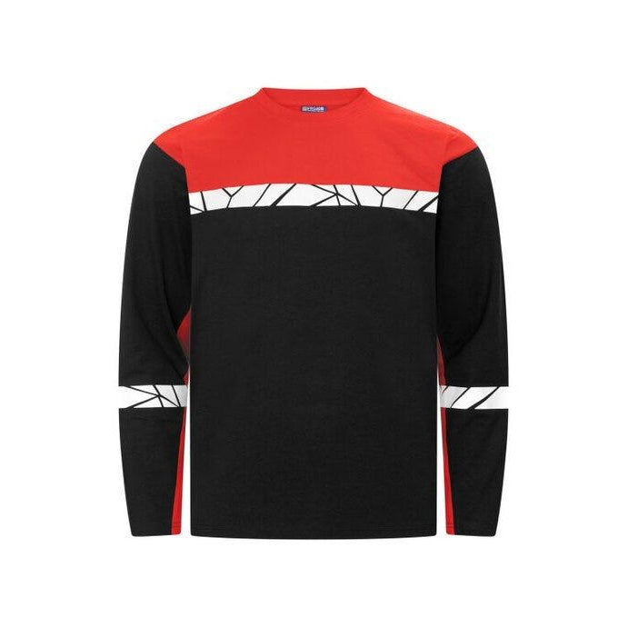Black-Red - Side - Projob Mens Progression 7002 Long-Sleeved T-Shirt