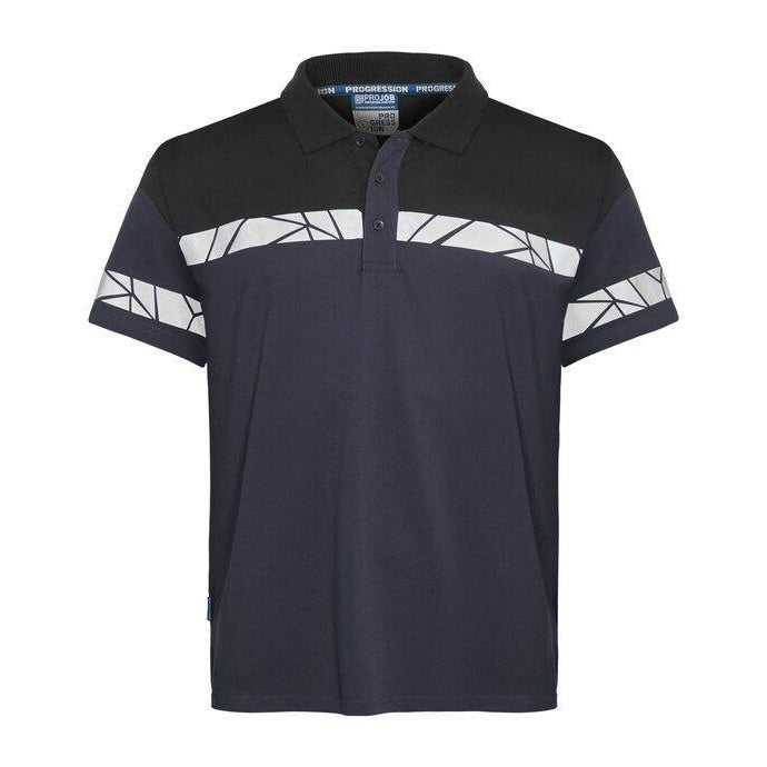 Black-Yellow - Front - Projob Mens Progression 7003 Pique Polo Shirt