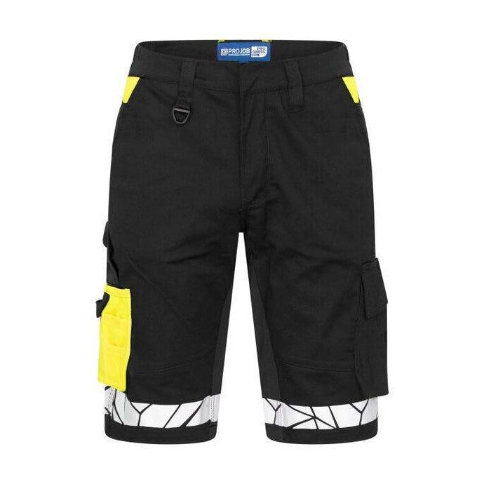 Black-Yellow - Back - Projob Mens Progression 7510 Work Shorts