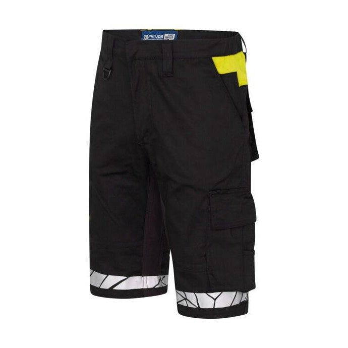 Black-Yellow - Side - Projob Mens Progression 7510 Work Shorts