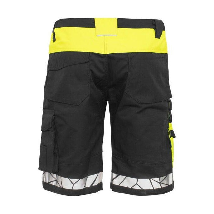 Black-Yellow - Close up - Projob Mens Progression 7510 Work Shorts