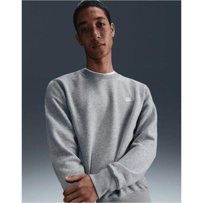 Dark Grey Heather-White - Close up - Nike Mens Club Crew Neck Sweatshirt
