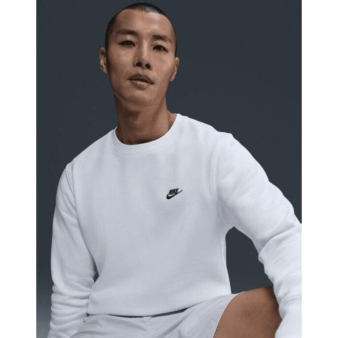 White-Black - Pack Shot - Nike Mens Club Crew Neck Sweatshirt