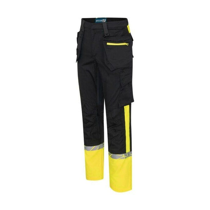 Black-Yellow - Side - Projob Mens Two Tone Work Trousers