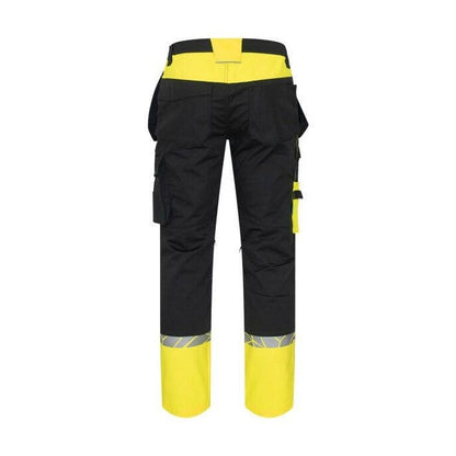 Black-Yellow - Close up - Projob Mens Two Tone Work Trousers