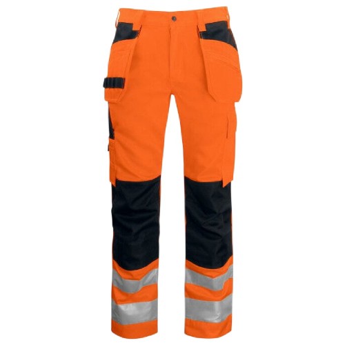 Front - Projob Mens Prio 6531 Hi-Vis Work Trousers