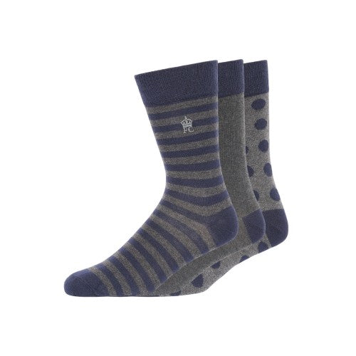 Front - French Connection Unisex Adult Dot And Stripe Socks (Pack of 3)