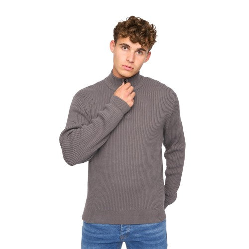Front - Crosshatch Mens Havaline Knitted Quarter Zip Pullover