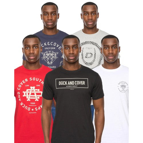 Front - Duck and Cover Mens Belvadier Crew Neck T-Shirt (Pack of 5)