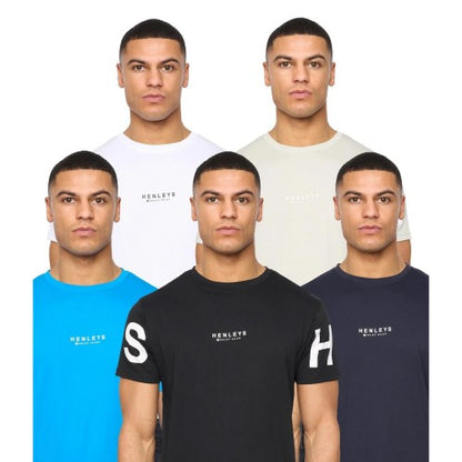 White-Light Beige-Black-Blue-Navy - Front - Henleys Mens Hensleeve T-Shirt (Pack of 5)