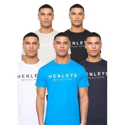 Black-White-Blue-Light Beige-Dark Blue - Front - Henleys Mens Henyfront T-Shirt (Pack of 5)