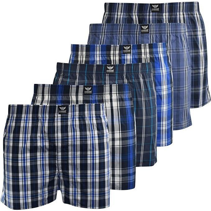 Multicoloured - Front - Kandor Mens Daxhe Assorted Designs Woven Boxer Shorts (Pack of 6)
