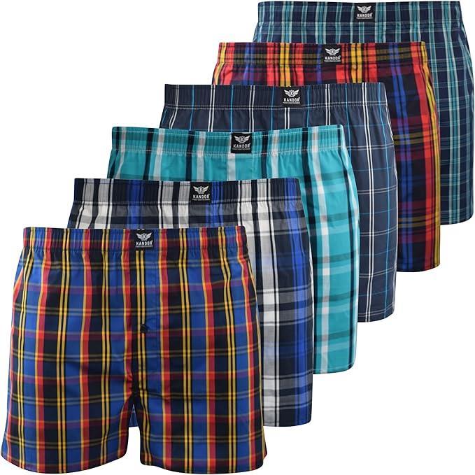 Multicoloured - Front - Kandor Mens Hexster Woven Boxer Shorts (Pack of 6)