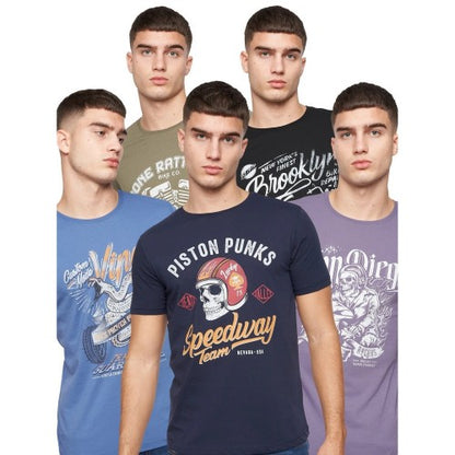 Front - Crosshatch Mens Jerome Assorted Designs T-Shirt (Pack of 5)