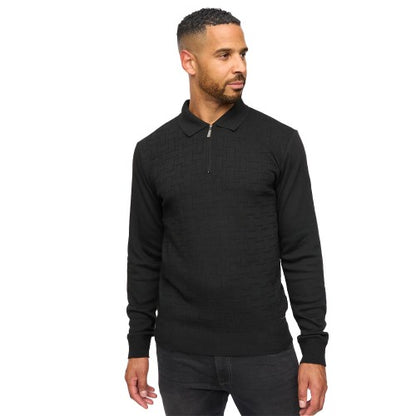 Front - Bewley & Ritch Mens Aldrich Knitted Quarter Zip Long-Sleeved Polo Shirt