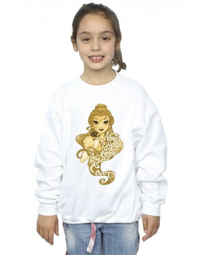 White - Back - Disney Girls Beauty And The Beast Never Judge Sweatshirt