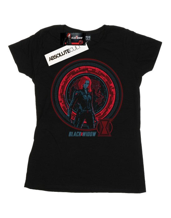 Front - Marvel Womens/Ladies Black Widow Movie Computer Globe Cotton T-Shirt
