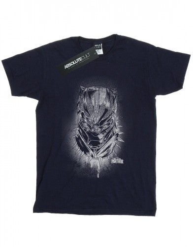 Front - Marvel Girls Black Panther Spray Headshot Cotton T-Shirt