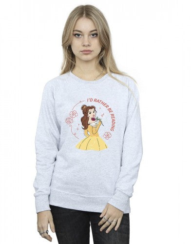 Sports Grey - Back - Disney Womens-Ladies Beauty And The Beast I´d Rather Be Reading Sweatshirt