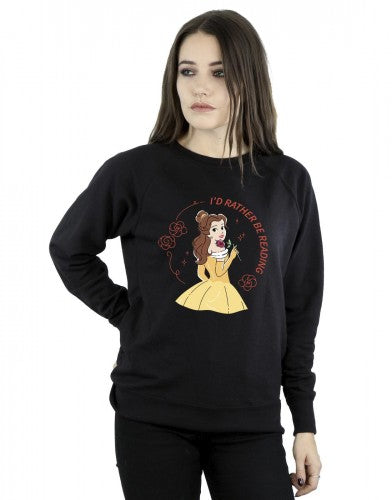 Black - Back - Disney Womens-Ladies Beauty And The Beast I´d Rather Be Reading Sweatshirt