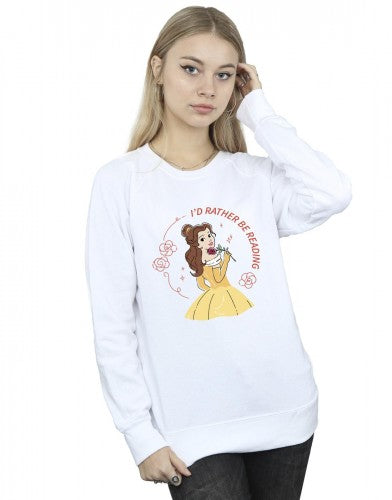 White - Back - Disney Womens-Ladies Beauty And The Beast I´d Rather Be Reading Sweatshirt