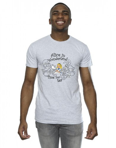 Sports Grey - Back - Disney Mens Alice In Wonderland Time For Tea T-Shirt