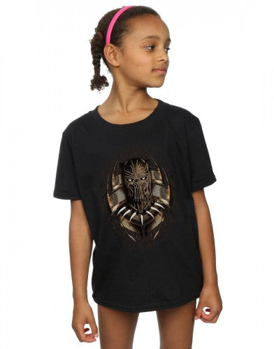 Black - Back - Marvel Girls Black Panther Gold Killmonger Cotton T-Shirt