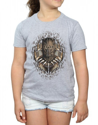Sports Grey - Side - Marvel Girls Black Panther Gold Killmonger Cotton T-Shirt