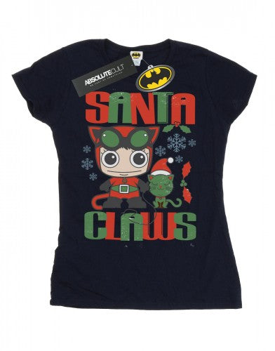 Front - DC Comics Womens/Ladies Chibi Catwoman Santa Claws Cotton T-Shirt
