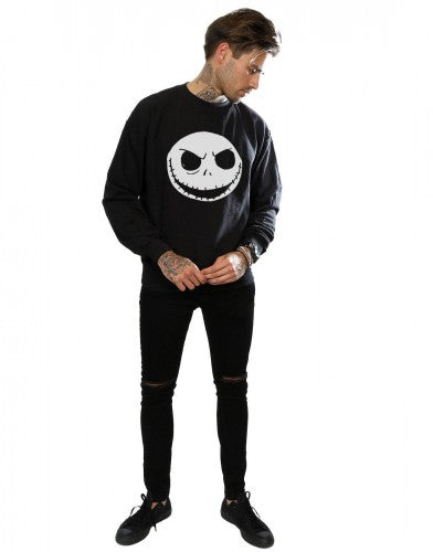Black - Close up - Nightmare Before Christmas Mens Jack Skellington Cotton Sweatshirt