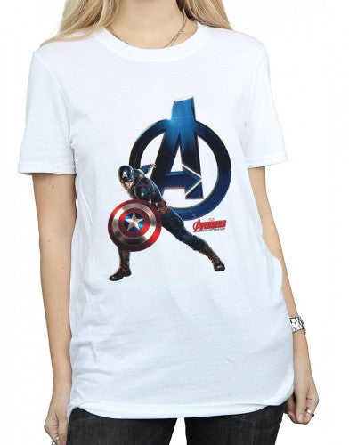 White - Side - Marvel Womens-Ladies Captain America Pose Cotton Boyfriend T-Shirt