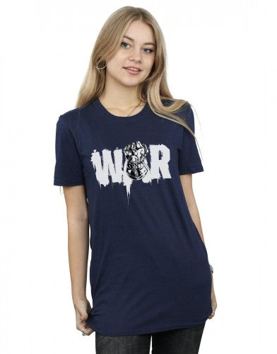 Navy Blue - Side - Marvel Womens-Ladies Avengers Infinity War Fist Cotton Boyfriend T-Shirt