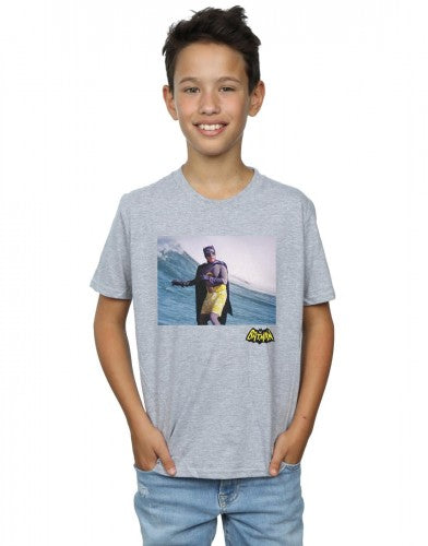 Sports Grey - Back - DC Comics Boys Batman TV Series Surfing Logo T-Shirt