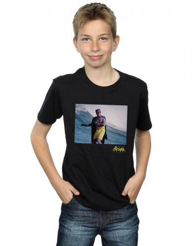 Black - Back - DC Comics Boys Batman TV Series Surfing Logo T-Shirt